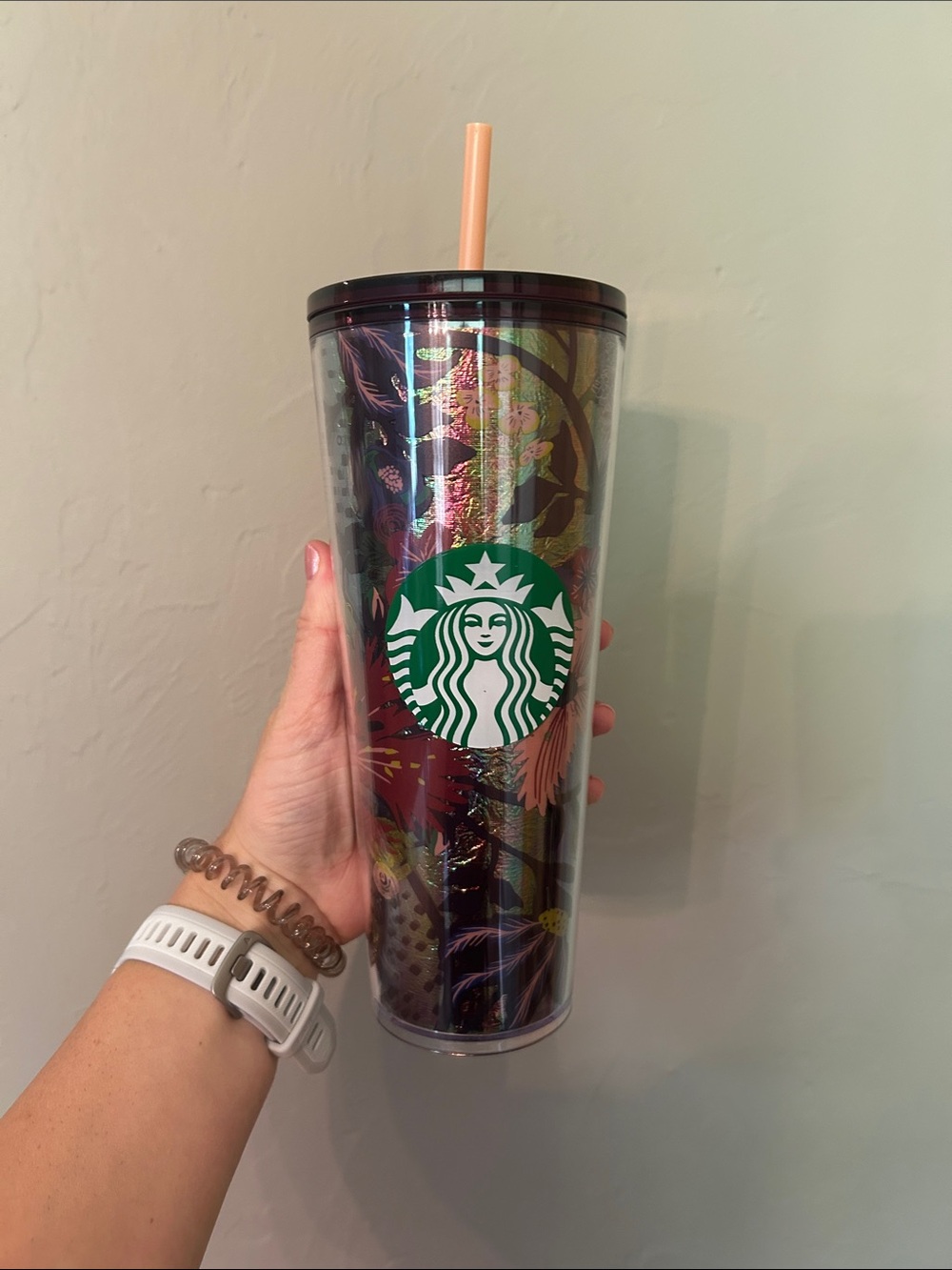 Starbucks Iridescent Floral Tumbler with Peach Straw